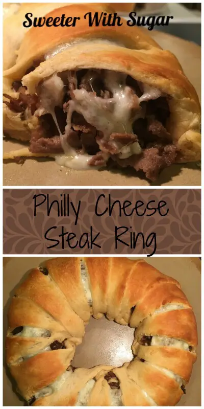 Philly Cheese Steak Ring is an easy dinner recipe. Cheese steak recipes are very popular and delicious. #CrescentRolls #BeefRecipes #FamilyRecipes, #PhillyCheeseSteak #CrescentRolls #Dinner #EasyRecipes #SimpleMeals #Beef