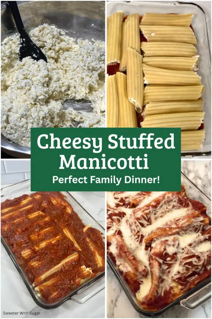 Cheesy stuffed manicotti baked with marinara and melted mozzarella cheese.