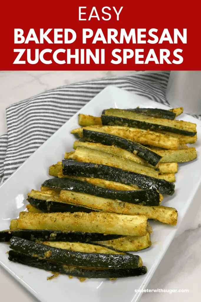 Parmesan Zucchini spears on a platter, ready to serve.