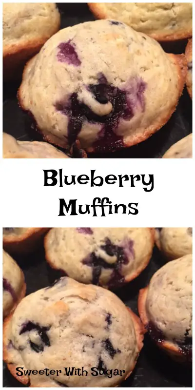 Blueberry Muffins are always a favorite. This homemade muffin recipe is easy to make with few ingredients. #Muffins #Blueberries #Homemade #EasyRecipes #BlueberryMuffins #MuffinRecipes