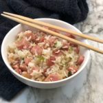 Spam Fries Rice is a super easy dinner recipe idea. It is filled with rice, spam, onion, green pepper and a delicious sauce. #Spam #AsianRecipes #FriedRiceRecipes #EasyDinnerRecipes
