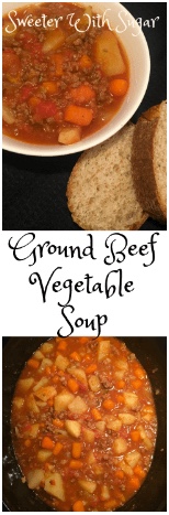 Ground Beef Vegetable Soup is an easy and delicious soup recipe. It is a yummy comfort food recipe for fall and winter. #SoupRecipes #CrockpotRecipes #SlowCookerSoups #GroundBeefRecipes