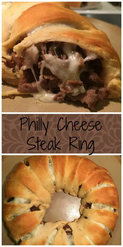 Philly Cheese Steak Ring is an easy dinner recipe. Cheese steak recipes are very popular and delicious. #CrescentRolls #BeefRecipes #FamilyRecipes, #PhillyCheeseSteak #CrescentRolls #Dinner #EasyRecipes #SimpleMeals #Beef