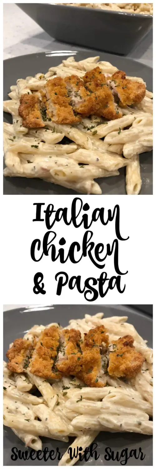 Italian Chicken Pasta is an easy comfort food recipe. The pasta and breaded chicken make the perfect meal. #Dinner #Chicken #Pasta #ComfortFood #EasyDinners