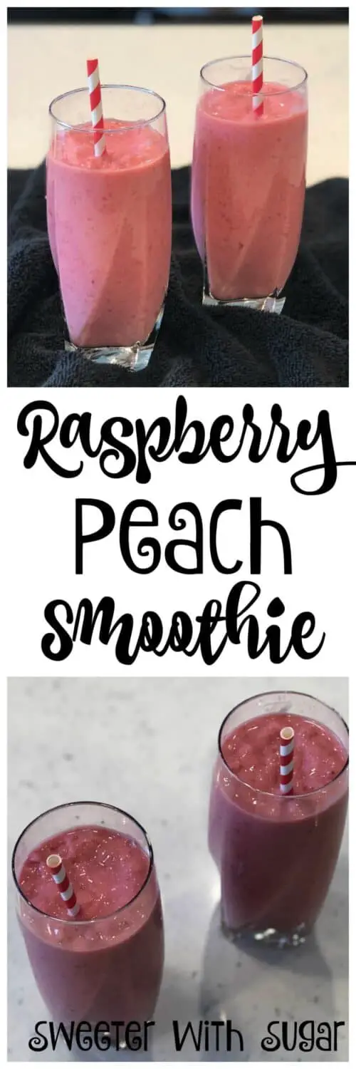 Raspberry Peach Smoothie is a smooth and creamy breakfast recipe. This smoothie has great flavor and it is quick and easy to make. #Breakfast #BreakfastSmoothies #Smoothies #DrinkRecipes #HealthyBreakfastDrinks