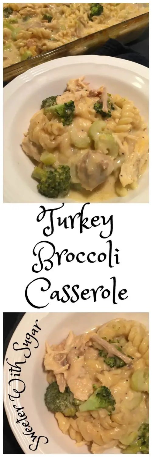 Chicken Broccoli Casserole is a yummy one pan dinner recipe that works great with left-over turkey, too. It has protein and veggies for a complete meal. #ThanksgivingLeftovers #Turkey #RotisserieChickenRecipes #OnePanMeals #EasyDinners #Casseroles   