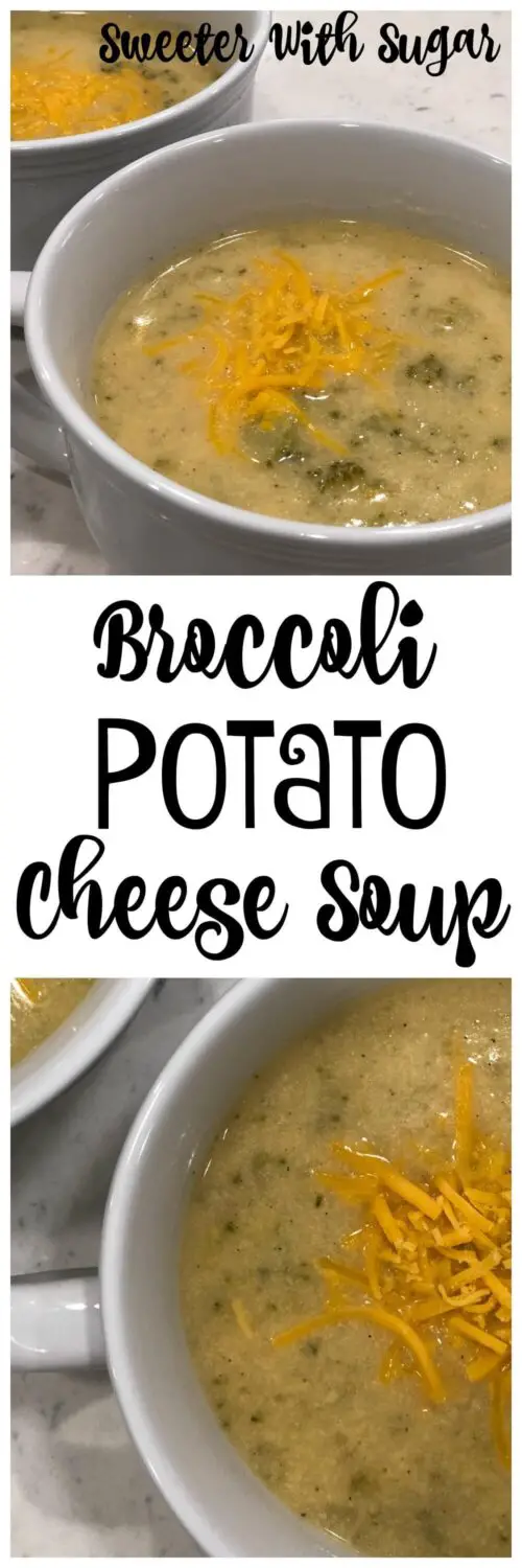Broccoli Potato Cheese Soup is super easy to make and a yummy comfort food meal. #Soups #Cheddar #ComfortFood #BroccoliSoup 