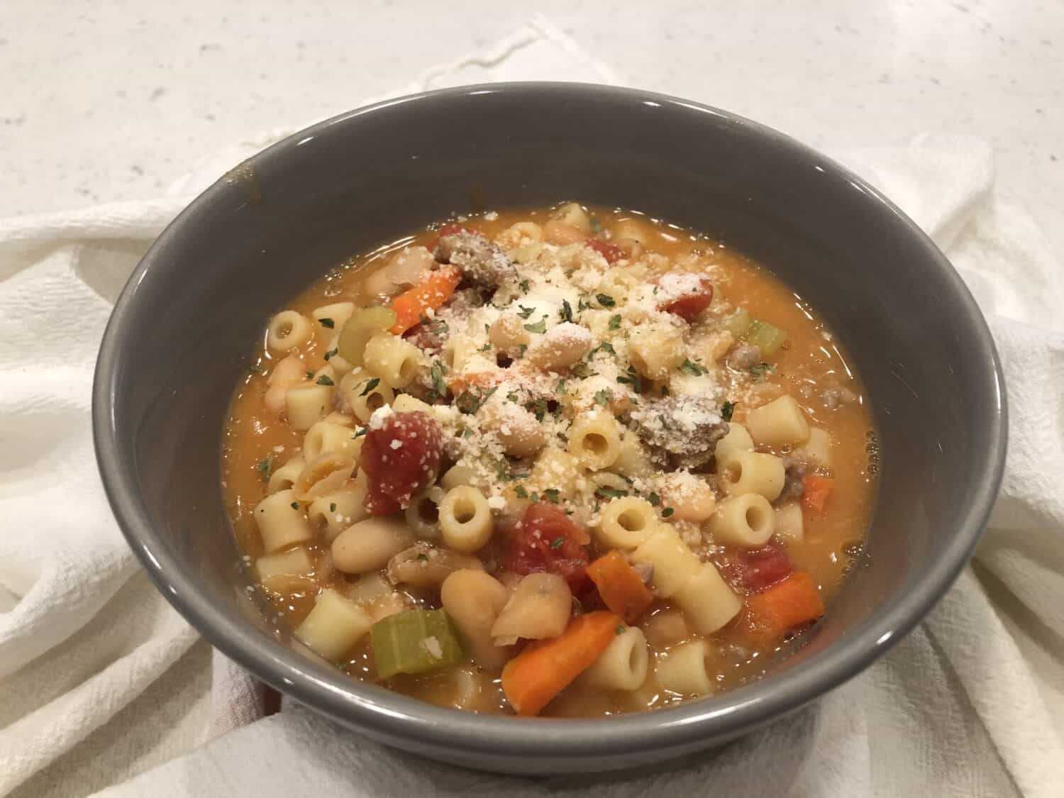 This Pasta e Fagioli is the perfect cold weather soup! With the pasta and vegetables, it is so amazingly comforting. I love how it is quick to put together too so I can make it as a last minute meal.