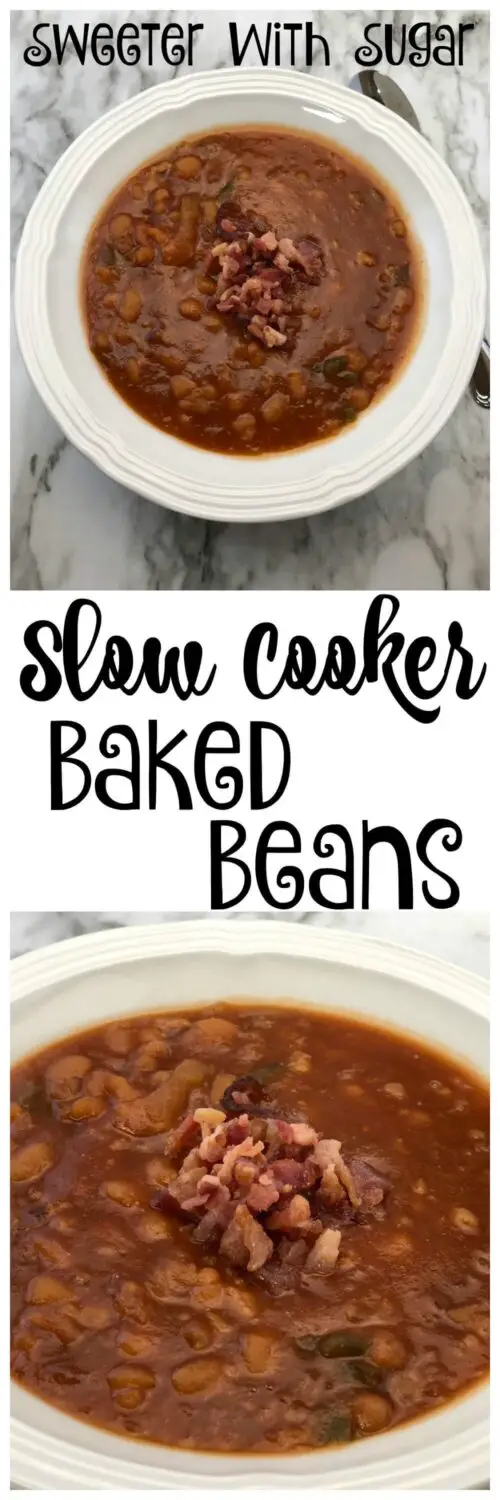 Slow Cooker Baked Beans | Sweeter With Sugar | Barbecue Recipes, Baked Beans, Easy Recipes, Sides, Soups, #bakedbeans #barbecue #easrecipes