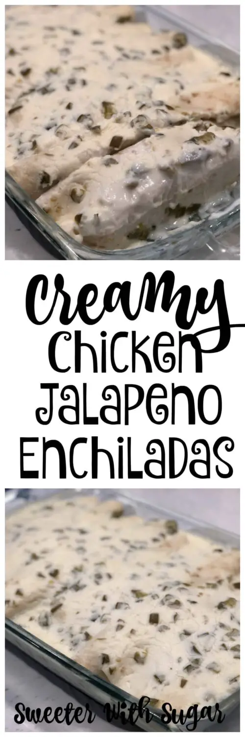 These Creamy Chicken Jalapeno Enchiladas were spicy and flavorful! If you have chicken already done, I had some frozen, it makes this dinner majorly easy. 