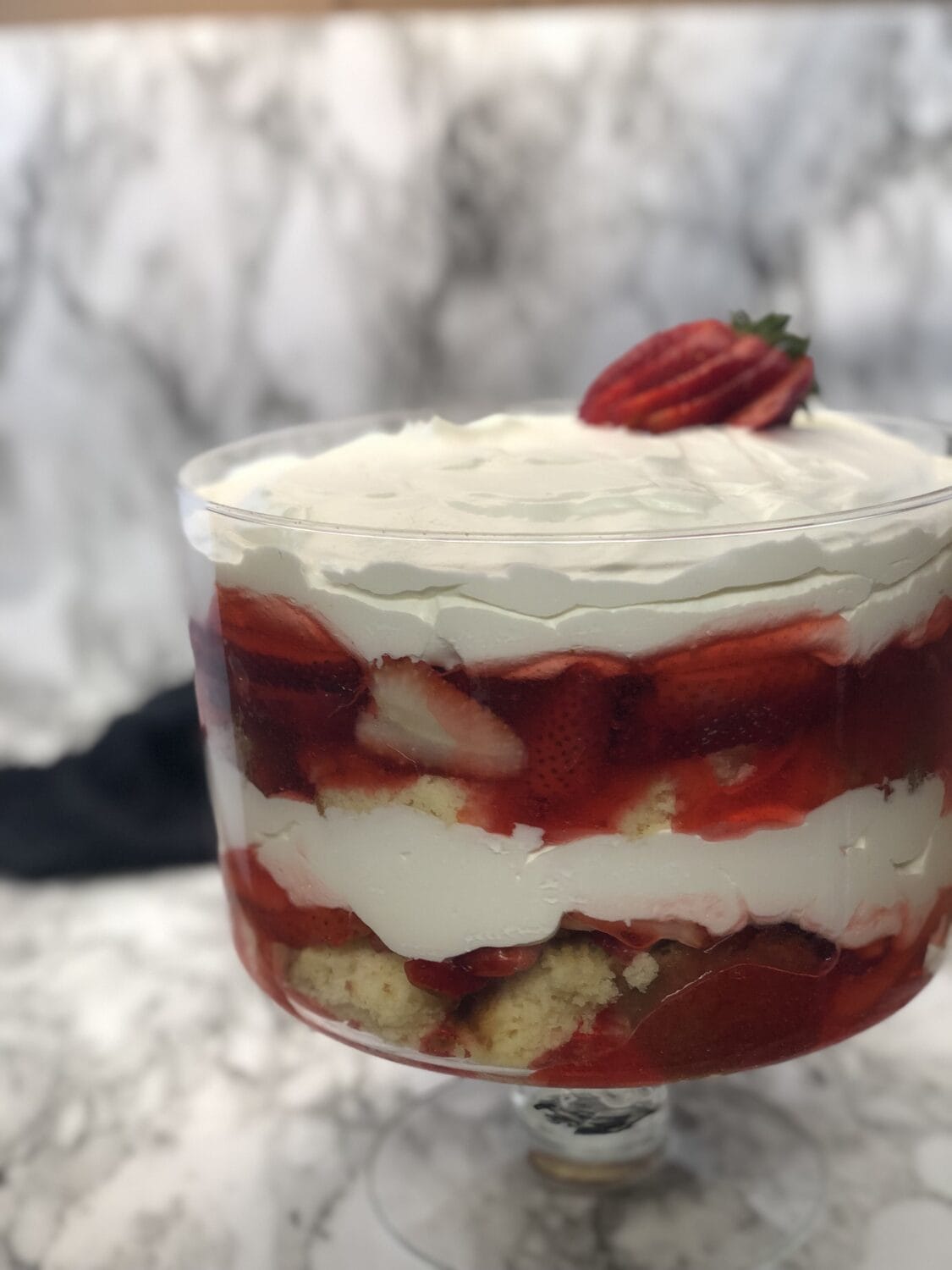 Strawberry Shortcake Trifle is a beautiful and delicious dessert anytime. It is perfect for Mother's Day! #Trifle #HolidayDesserts #FreshStrawberryDesserts #EasyRecipes #StrawberryShortcake