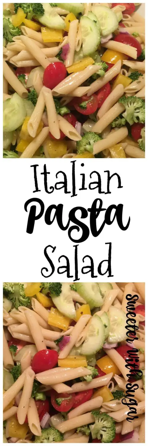 Italian Pasta Salad is a super simple salad with a lot of flavor. This salad is perfect for your next barbecue. #Pasta #PastaSalad #Barbecue #Salads #Italian #ColdPastaSalads
