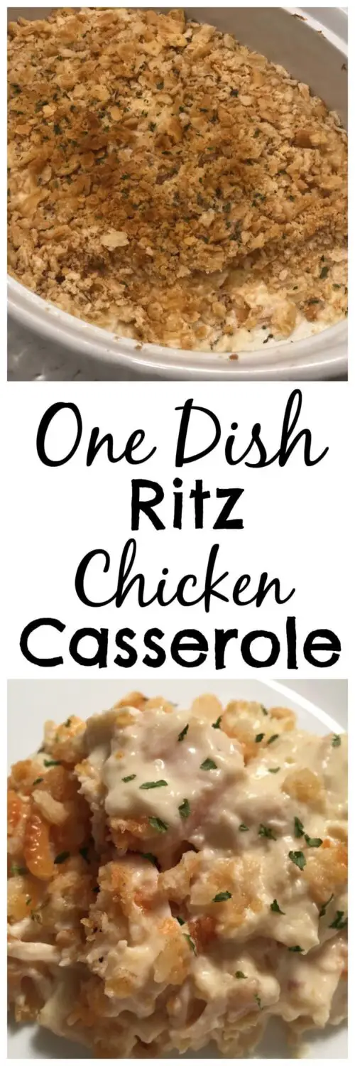One Dish Ritz Chicken Casserole | Sweeter With Sugar | An easy weeknight dinner. #RitzCrackers #CampbellsSoup #Chicken #PantyDinners #SimpleDInner #EasyWeeknightDInner #ComfortFood 