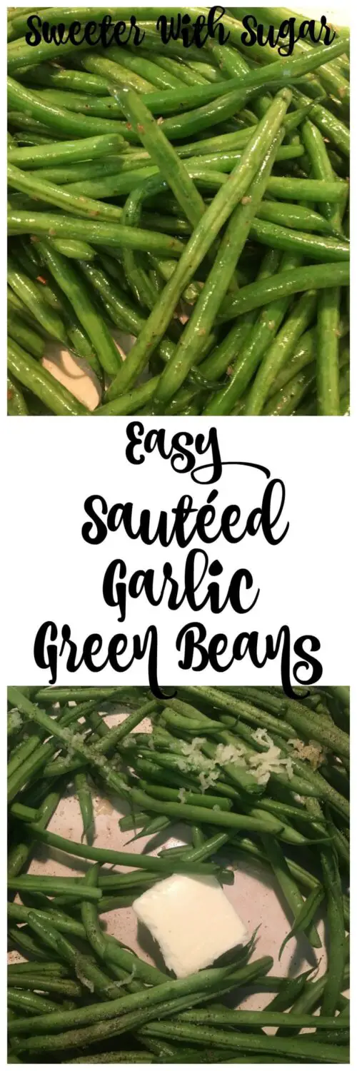 Sautéed Garlic Green Beans are delicious and easy to make. The garlic and butter cooked with fresh green beans tastes fantastic-it adds flavor without taking away from the fresh green bean flavor. #GardenRecipes #GreenBeans #EasySides #Garlic