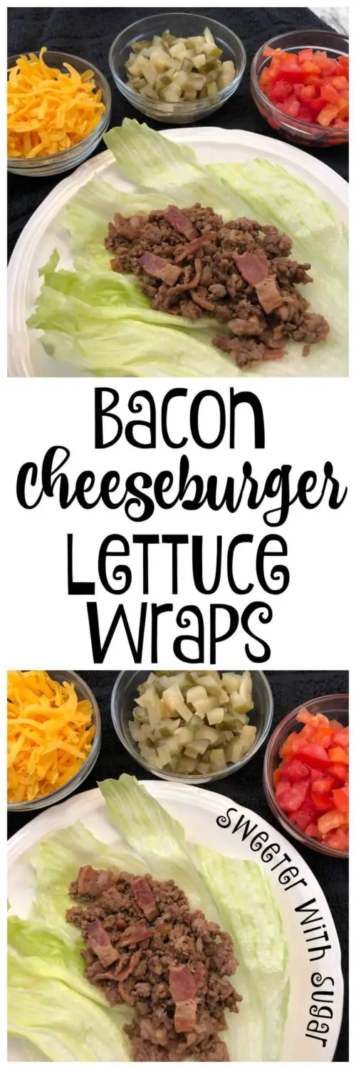 Bacon Cheeseburger Lettuce Wraps are a fun way to make a cheeseburger. You will love this no carb dinner. #Cheeseburgers #NoCarbRecipes #LettuceWraps #EasyRecipes