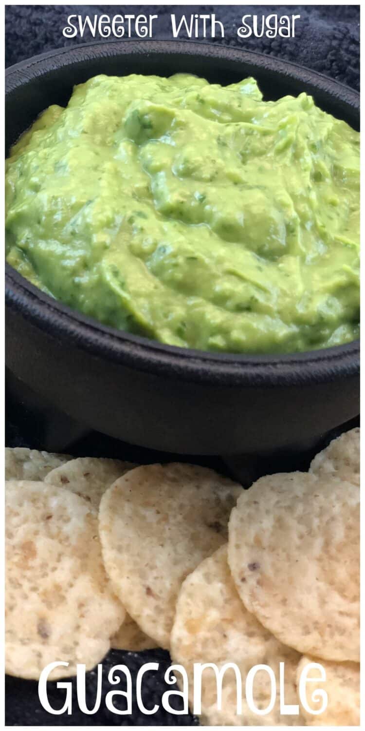 Guacamole is an easy and healthy recipe. This guacamole recipe from Sweeter With Sugar is simple to make and uses fresh ingredients. Guacamole is so yummy as a dip for corn chips. Guacamole is delicious as a condiment on burgers, burritos, enchiladas, and brats.  #Guacamole #Condiments #Dips #SimpleRecipes #HealthyRecipes 