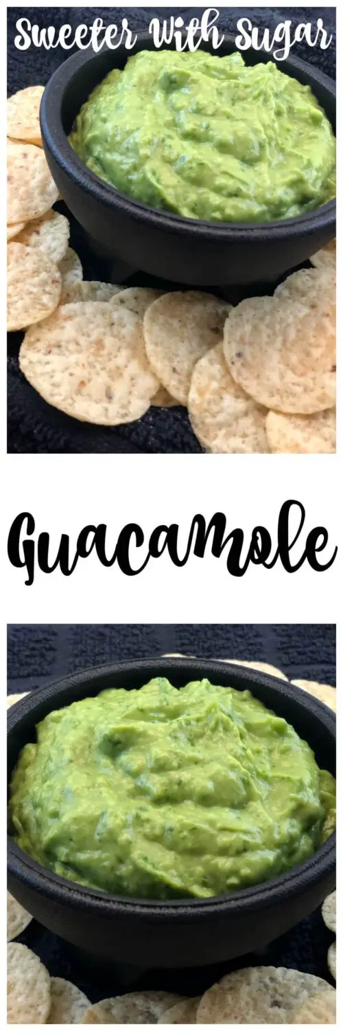 Guacamole is an easy and healthy recipe. This guacamole recipe from Sweeter With Sugar is simple to make and uses fresh ingredients. Guacamole is so yummy as a dip for corn chips. Guacamole is delicious as a condiment on burgers, burritos, enchiladas, and brats.  #Guacamole #Condiments #Dips #SimpleRecipes #HealthyRecipes 