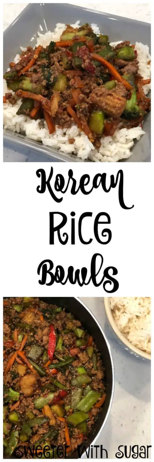 Korean Rice Bowls are a simple dinner recipe made with ground turkey. It is filled with vegetables and a yummy spicy sauce. #DinnerIdeas #AsianDinnerRecipes #GroundTurkey #DinnerRecipes