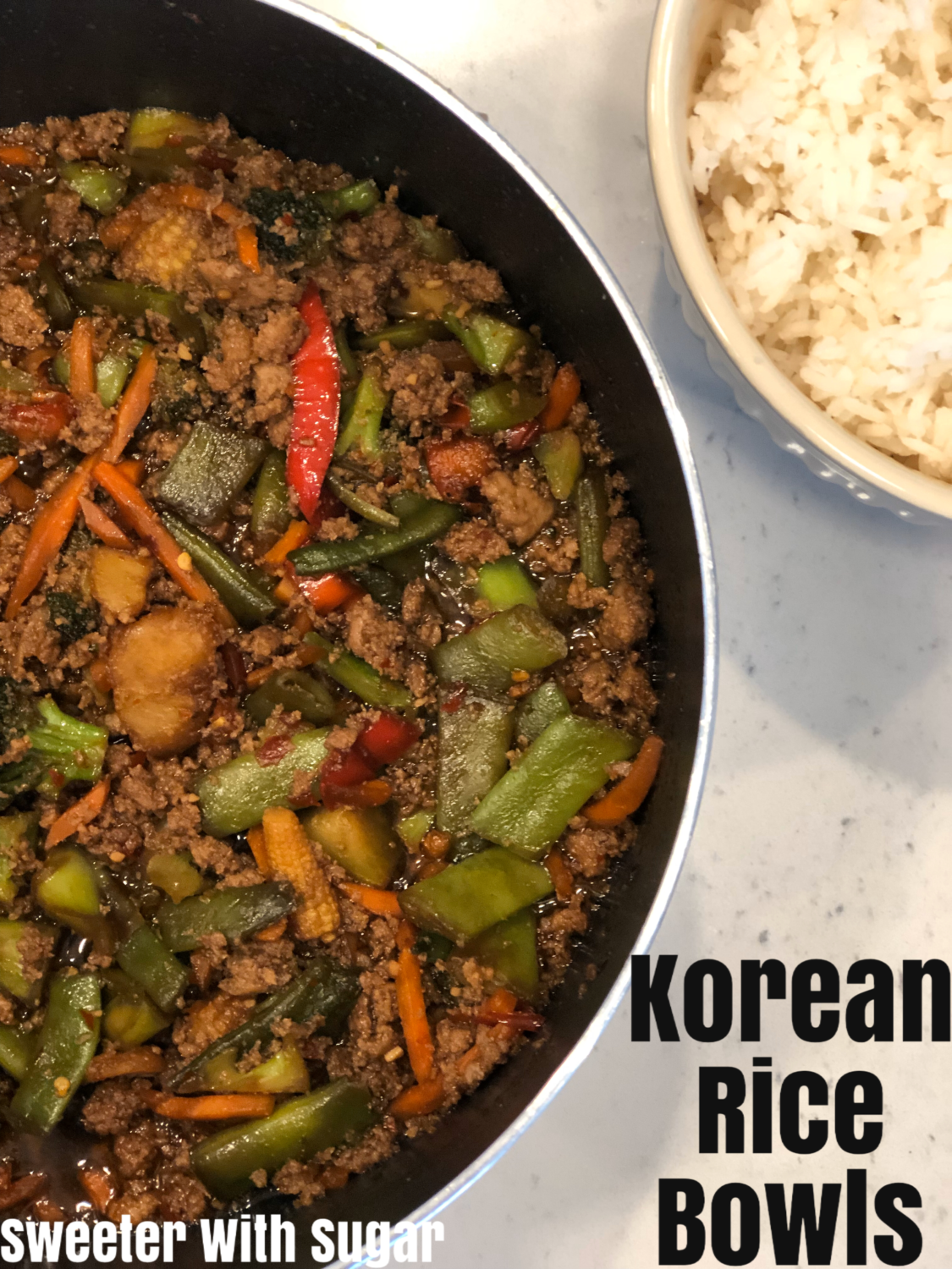 Korean Rice Bowls are a simple dinner recipe made with ground turkey. It is filled with vegetables and a yummy spicy sauce. #DinnerIdeas #AsianDinnerRecipes #GroundTurkey #DinnerRecipes