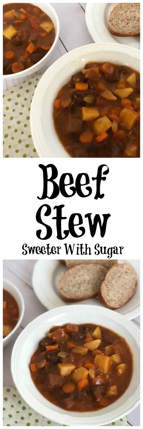 Beef Stew is an easy, delicious and hearty dinner recipe that is perfect for cold winter nights. You will love the tender beef and vegetables. #Stew #Soup #Beef #ComfortFood 