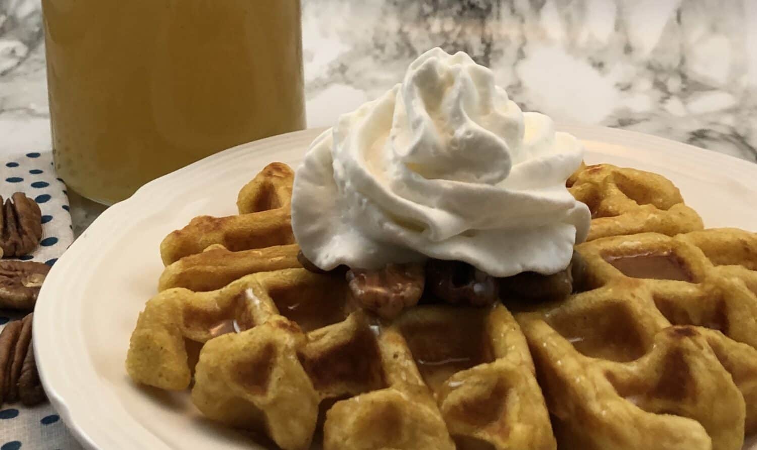 Easy Pumpkin Waffles with Copycat IHop Butter Pecan Syrup