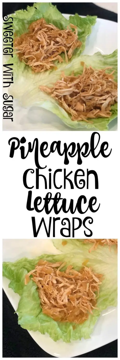 Pineapple Chicken Lettuce Wraps are so fun and delicious. This dinner recipe is made in the slow cooker. The ingredients for this recipe are probably in your kitchen now. #SlowCookerRecipes #ChickenRecipes #HawaiianDinnerRecipes #LettuceWraps #Crockpot 