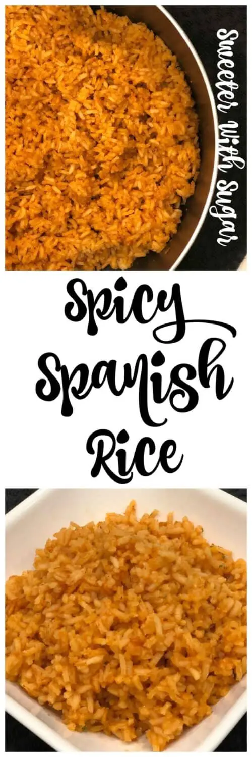 Spicy Spanish Rice | Sweeter With Sugar | A delicious spicy rice side dish. Easy Sides, Sides, Rice, Spanish Rice, Mexican Recipes, #SpanishRice #Sides #Mexican #Recipes #Rice 