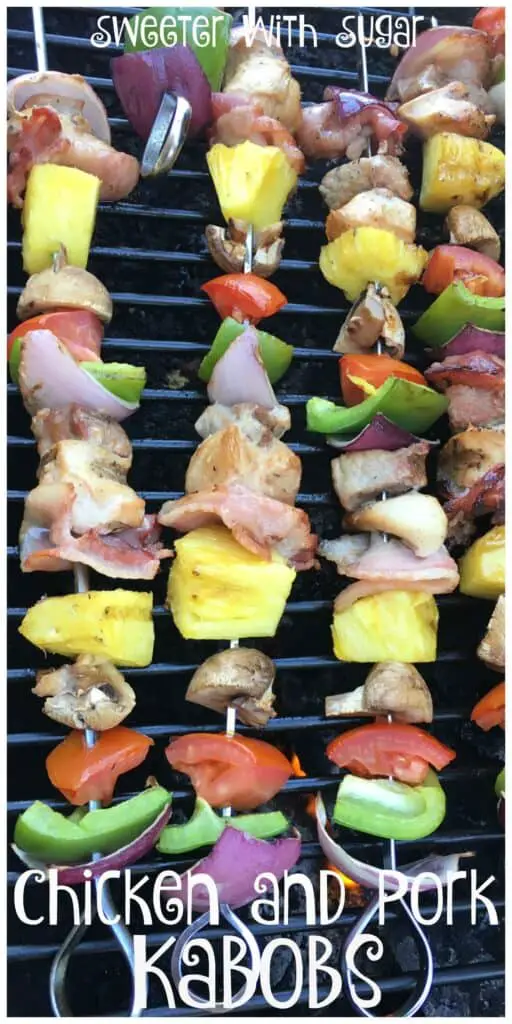 Chicken and Pork Kabobs | Sweeter With Sugar | Grilling Recipes, Barbecue, Kabobs, Easy Dinner Recipes, #grilling #barbecue #dinner #summer #Hawaiian #Kabobs