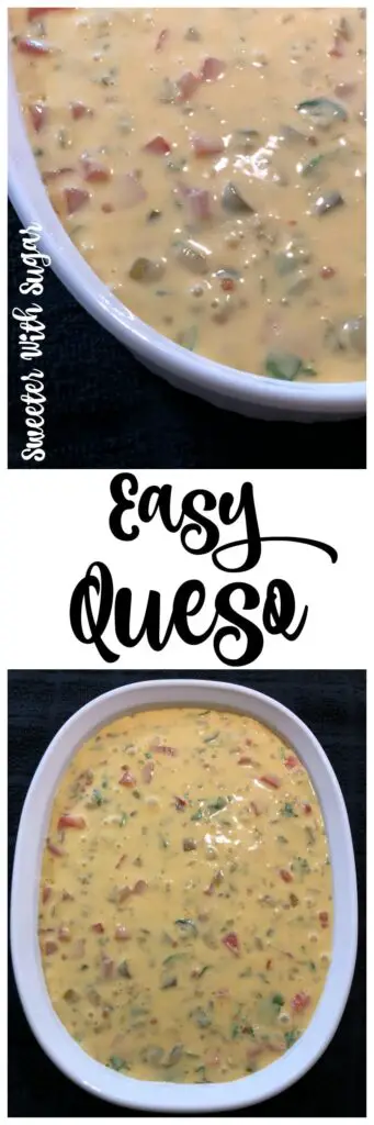 Easy Queso is a delicious cheese dip recipe you will love. It is perfect for any day or for parties, appetizers and snacks. #Queso #DipRecipes #Appetizers #SnackRecipes #CheeseDip #Mexican #SuperBowlRecipes #NewYearsEve