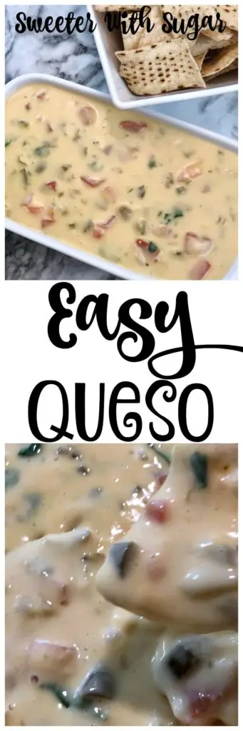 Easy Queso is a delicious cheese dip recipe you will love. It is perfect for any day or for parties, appetizers and snacks. #Queso #DipRecipes #Appetizers #SnackRecipes #CheeseDip #Mexican #SuperBowlRecipes #NewYearsEve