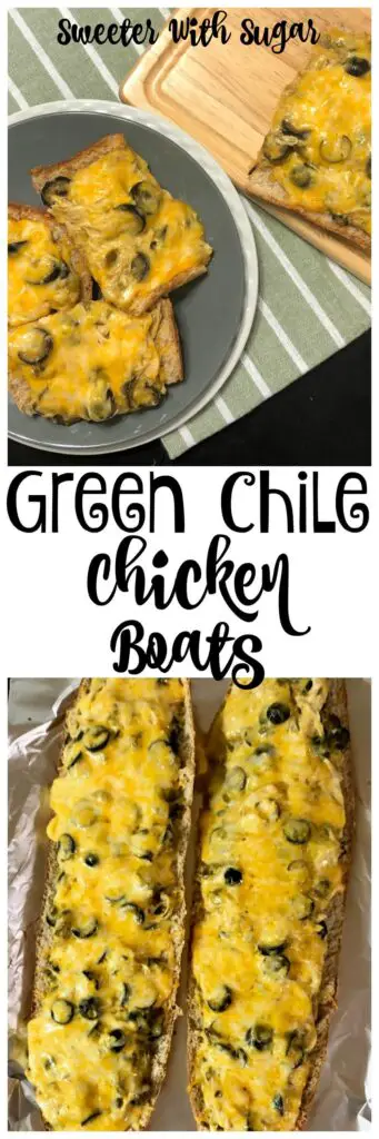 Green Chile Chicken Boats are an easy dinner recipes the kids will love. Chicken Recipes, How to Make, Stuffed French Bread Recipes, Mexican Recipes, #DinnerRecipes #EasyRecipes  #Chicken