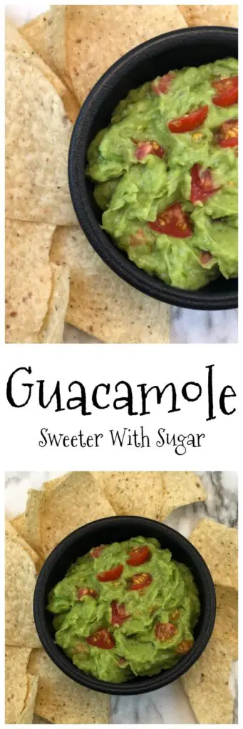 Guacamole is an easy and healthy recipe. This guacamole recipe from Sweeter With Sugar is simple to make and uses fresh ingredients. Guacamole is so yummy as a dip for corn chips. Guacamole is delicious as a condiment on burgers, burritos, enchiladas, and brats.  #Guacamole #Condiments #Dips #SimpleRecipes #HealthyRecipes 