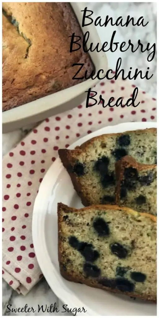 Banana Blueberry Zucchini Breads a fun, moist and flavorful bread recipe. Banana Blueberry Zucchini Bread is an easy recipe your family will love. #Bread #EasyBreadRecipes #BreakfastIdeas #Blueberry #Banana #Zucchini