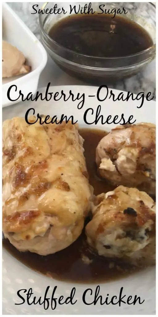 Cranberry Orange Cream Cheese Stuffed Chicken is a yummy stuffed chicken recipe. The orange and cranberry flavors go so well with the cream cheese and chicken. #Holiday #Chicken #StuffedChicken #Cranberry #Orange #DinnerRecipes