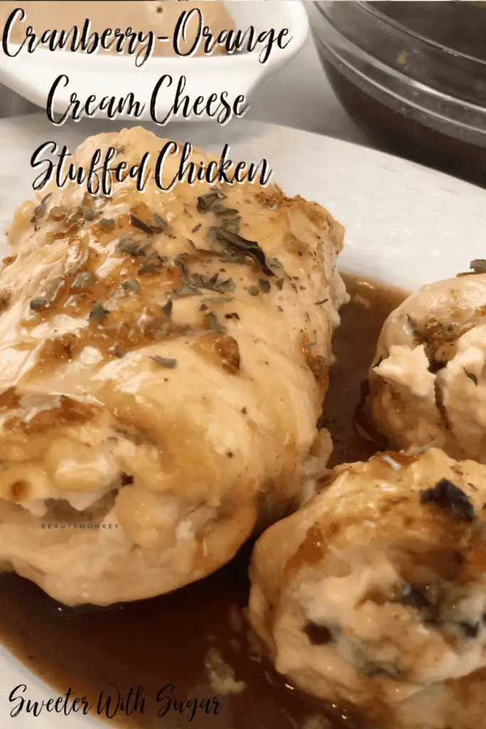 Cranberry Orange Cream Cheese Stuffed Chicken is a yummy stuffed chicken recipe. The orange and cranberry flavors go so well with the cream cheese and chicken. #Holiday #Chicken #StuffedChicken #Cranberry #Orange #DinnerRecipes