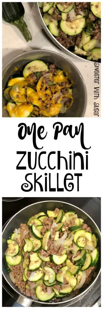 One Pan Zucchini Skillet is an easy weeknight dinner recipe.  Zucchini Skillet is a great way to use some of the veggies from your garden. #Zucchini #EasyRecipes #Garden #Vegetables #OnePan #FamilyRecipes