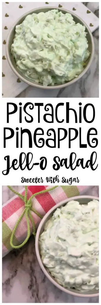 Pistachio Pineapple Jell-O Salad | Sweeter With Sugar | Recipes With Cool Whip, Pineapple, Fruit, Easy Salad Recipes, Easy Sides, Pistachio, #Jell-OSalad #FruitSalads #EasySideIdeas #EasyRecipes #Kids