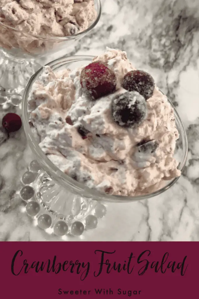 Cranberry Fruit Salad is a delicious and fruity holiday salad recipe. Cranberry Fruit Salad is full of cranberries, pineapple and mandarin oranges folded into whipping cream. #Holiday #Christmas #Thanksgiving #FruitSalad #WhippingCreamSalad #WhippingCream #Cranberry #Pineapple #Orange