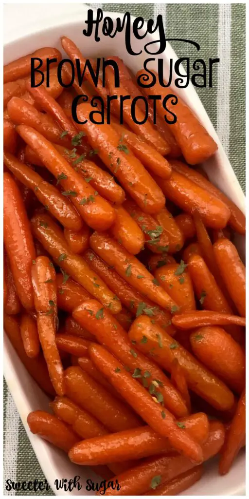 Honey Brown Sugar Carrots are a delicious side dish. They are simple to make and have a sweet holiday flavor. #Holiday #Glazed #SimpleRecipes #EasySides #GlazedCarrots #DeliciousRecipes