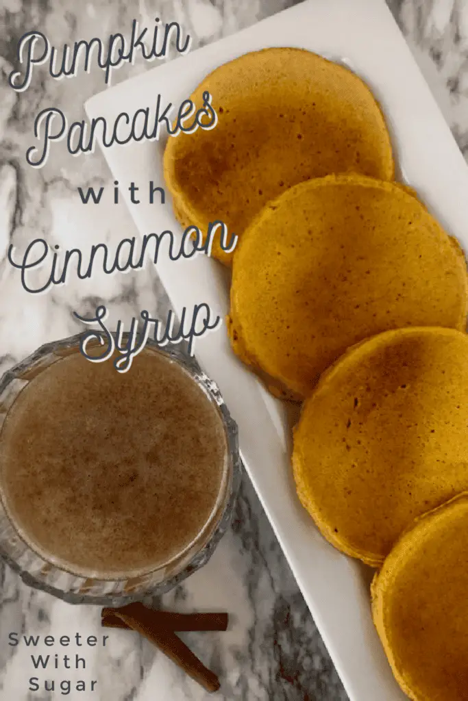 Pumpkin Pancakes with Cinnamon Syrup is a delicious fall breakfast idea. This recipe is easy to make and tastes great. #EasyRecipes #Fall #Breakfast #Pumpkin #Cinnamon #Recipes