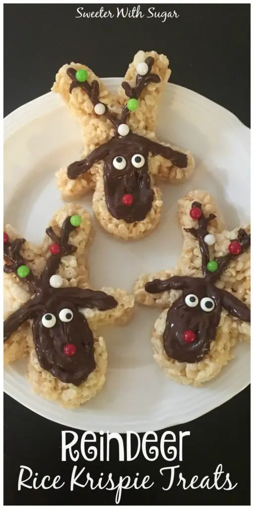 Reindeer Rice Krispie Treats are a fun and adorable treat for the Christmas season. The kids will have fun making and eating them. #RiceKrispieTreats #Holiday #Christmas #ReindeerTreats #PartyIdeas