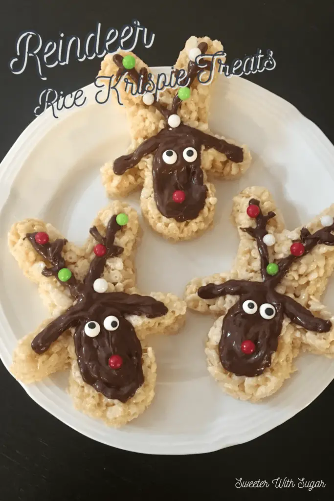 Reindeer Rice Krispie Treats are a fun and adorable treat for the Christmas season. The kids will have fun making and eating them. #RiceKrispieTreats #Holiday #Christmas #ReindeerTreats #PartyIdeas