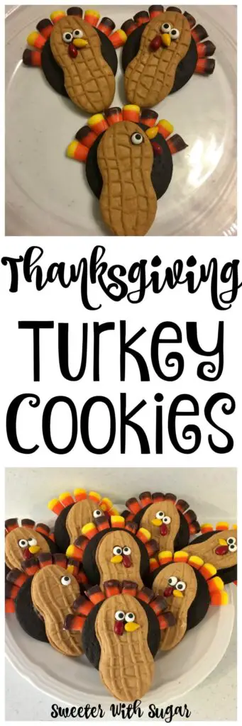 Thanksgiving Turkey Cookies are a fun snack or dessert for Thanksgiving. The kids will love these adorable turkey cookies for the holiday. They are fun to make, too. #Cookies  #HolidayFavors #TurkeyCookies #Thanksgiving #HolidayIdeas #Crafts 