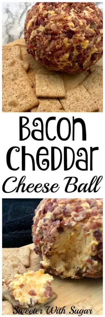 Bacon Cheddar Cheese Ball is an easy snack recipe your family and guests will love. It has a great smoky bacon flavor, perfect for your next party. #Bacon #Cheese #Snacks #Easy #Party #CheeseBall #Holiday