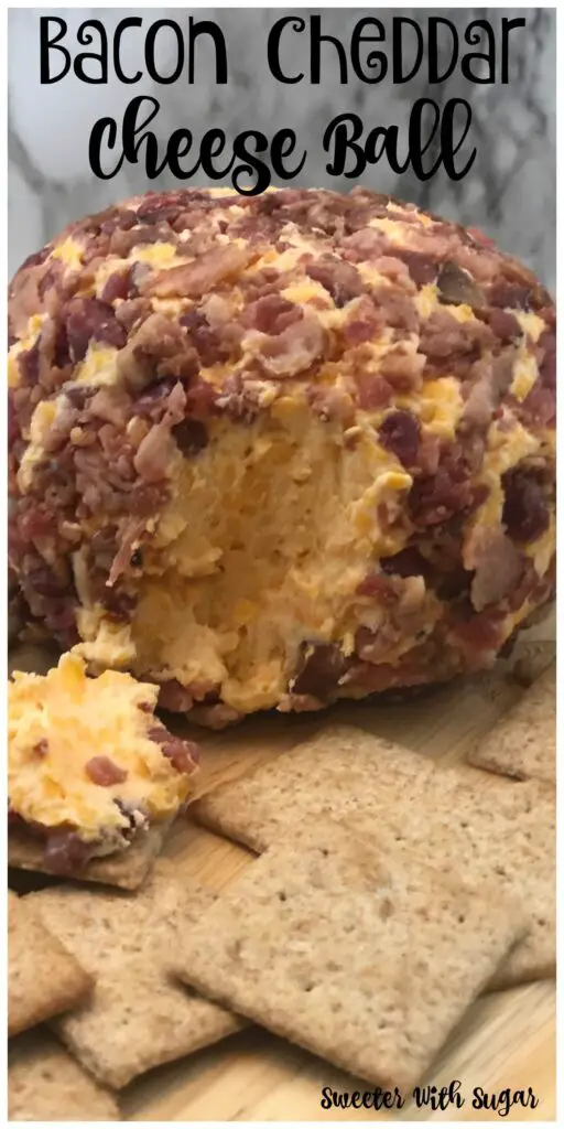 Bacon Cheddar Cheese Ball is an easy snack recipe your family and guests will love. It has a great smoky bacon flavor, perfect for your next party. #Bacon #Cheese #Snacks #Easy #Party #CheeseBall #Holiday