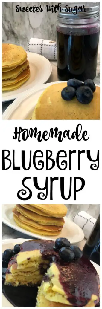 Blueberry Syrup is an easy homemade syrup that is perfect for pancakes, waffles and french toast. It is also yummy over vanilla ice cream. #BlueberryRecipes #SyrupRecipes #BreakfastIdeas #BrunchRecipes #SimpleRecipes