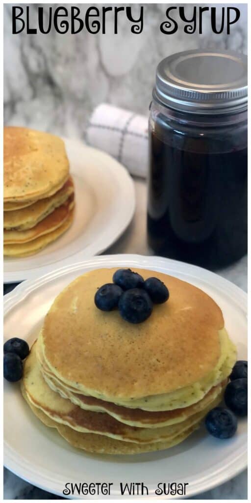 Blueberry Syrup is an easy homemade syrup that is perfect for pancakes, waffles and french toast. It is also yummy over vanilla ice cream. #BlueberryRecipes #SyrupRecipes #BreakfastIdeas #BrunchRecipes #SimpleRecipes