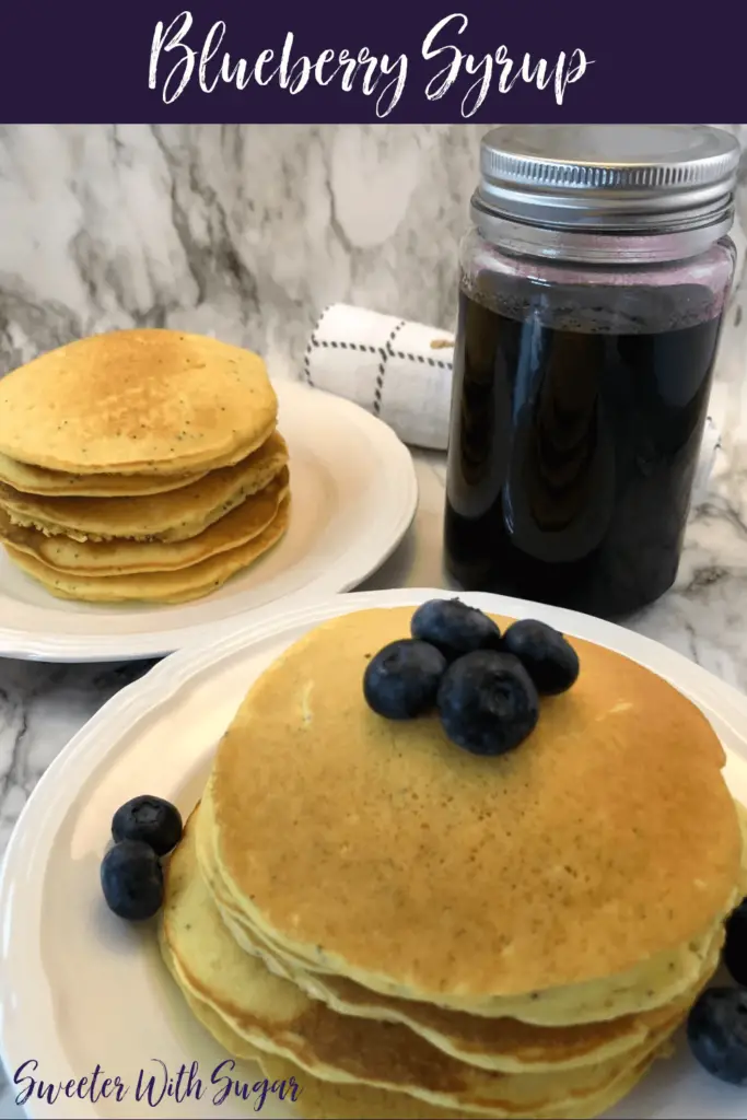 Blueberry Syrup is an easy homemade syrup that is perfect for pancakes, waffles and french toast. It is also yummy over vanilla ice cream. #BlueberryRecipes #SyrupRecipes #BreakfastIdeas #BrunchRecipes #SimpleRecipes