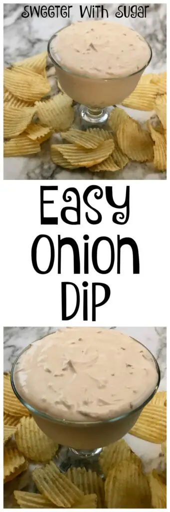 Easy Onion Dip is a super easy dip recipe. It is quick to make and tastes great. With only two ingredients plus chips to eat the dip with, it is inexpensive, too. #Dip #Onion #SourCream #OnionDip LiptonDryOnionSoupMix #Snacks