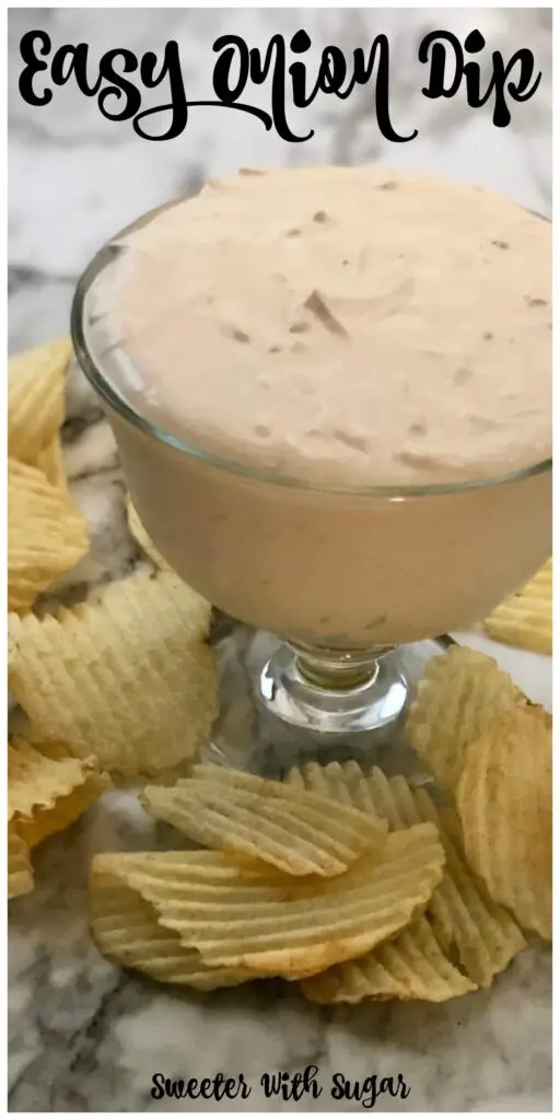 Easy Onion Dip is a super easy dip recipe. It is quick to make and tastes great. With only two ingredients plus chips to eat the dip with, it is inexpensive, too. #Dip #Onion #SourCream #OnionDip LiptonDryOnionSoupMix #Snacks